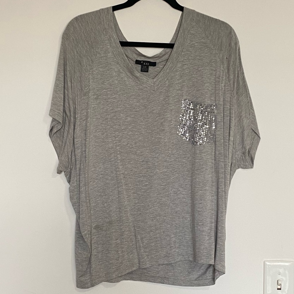 Gray oversized tee shirt with sequins. Size small